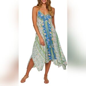 O'Neill Asymmetrical Floral Dress in Blue and Green